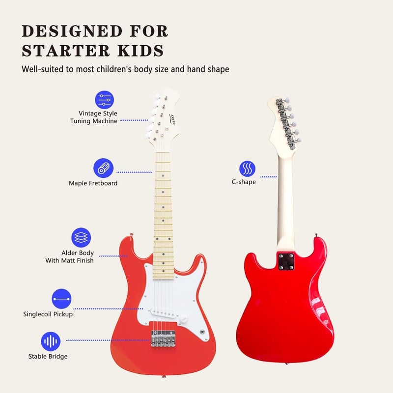 CB SKY 30 Inch Kids Electric Guitar Beginner Kit, Junior Size Mini Electric Guitar for Children with Amplifier (battery/adaptor not included) and Guitar bag, Unisex Red - Image 3